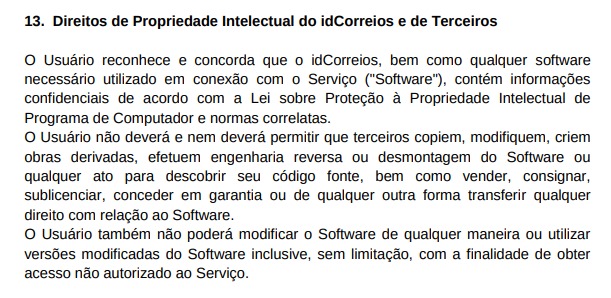 Direitos de Propriedade Intelectual do idCorreios e Terceiros