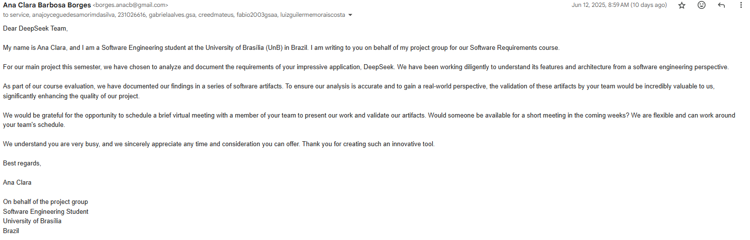 Email enviado à equipe do DeepSeek