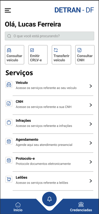 Tela do módulo de leilões