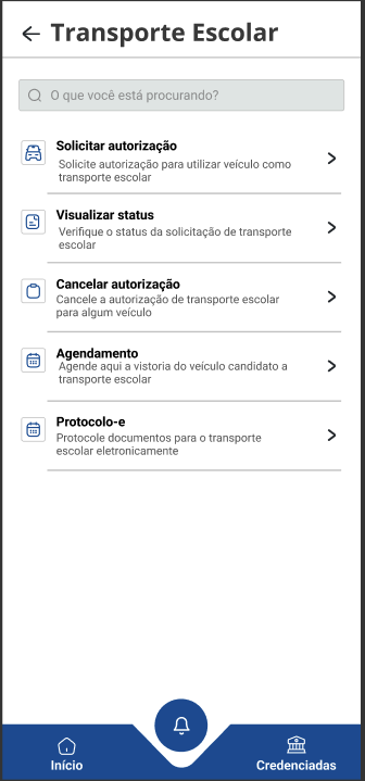 Tela do módulo de transporte escolar