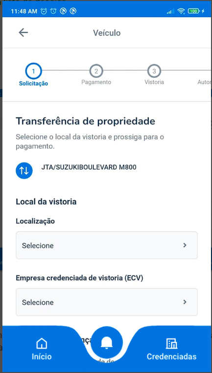 Tela de transferência de autuação