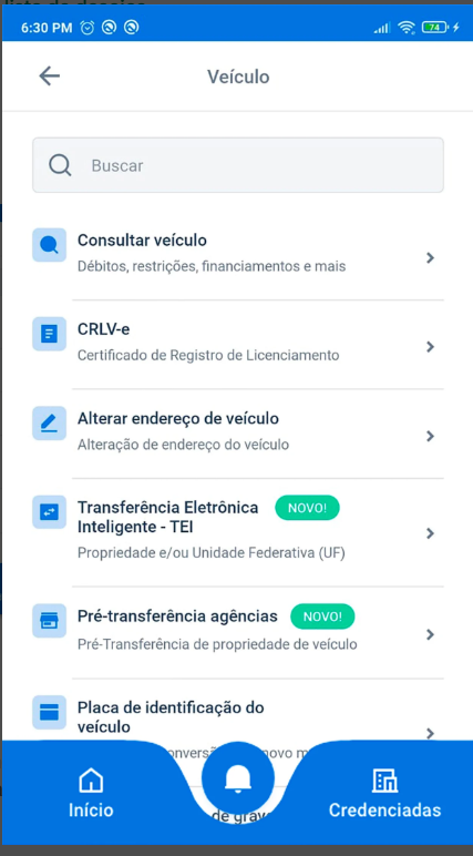 Tela de transferência de autuação