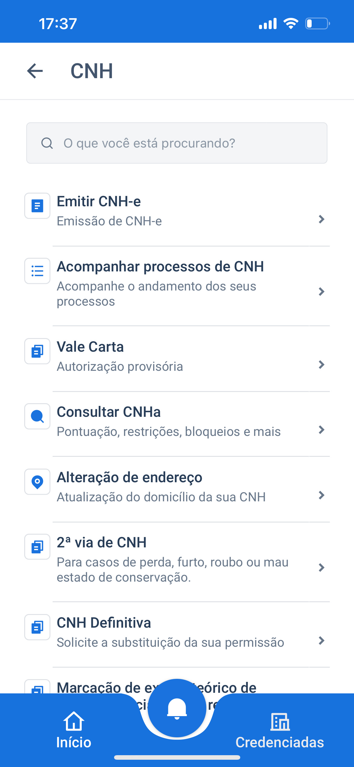 Tela de avisos